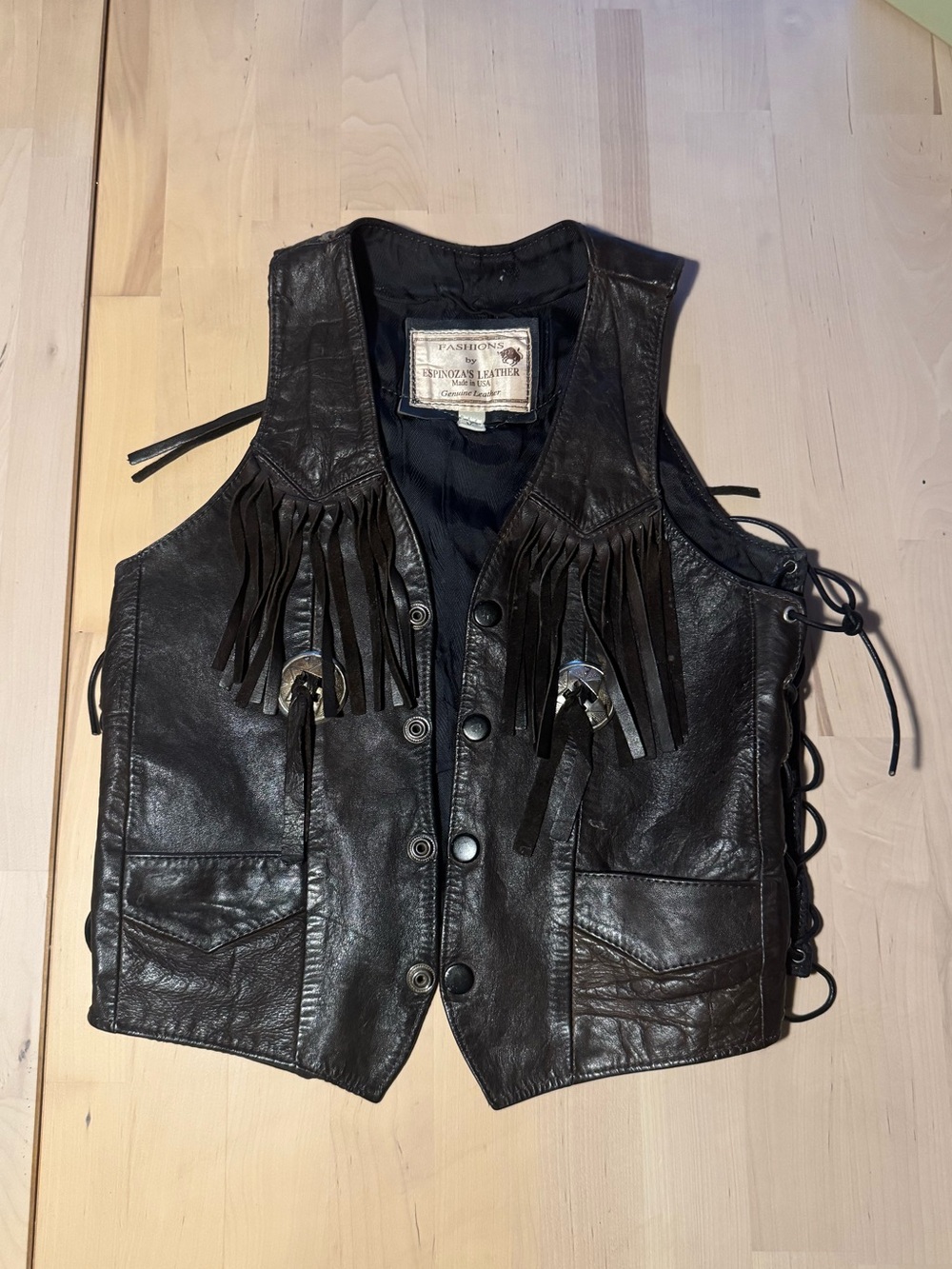 XXS GENUINE LEATHER vintage fringe leather vest